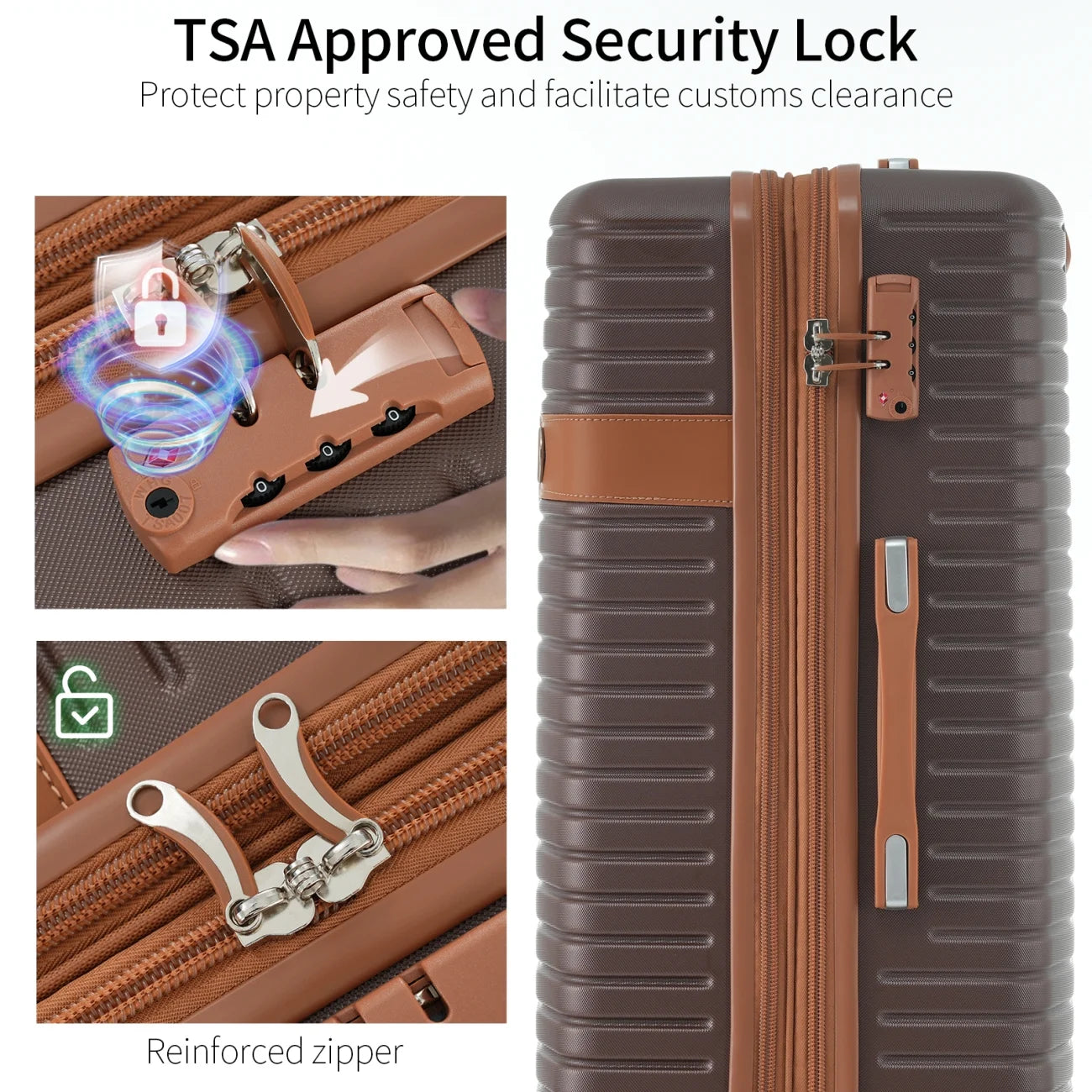 Luggage Sets, 4 - Piece Lightweight Suitcase Set with 4 Packing Cubes and TSA Lock, Hardshell Suitcases with Spinner Wheels, (16/20/24/28 ), Brown