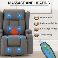 AECOJOY Recliner Chair with Massage and Heat, 360° Swivel Rocking, Grey