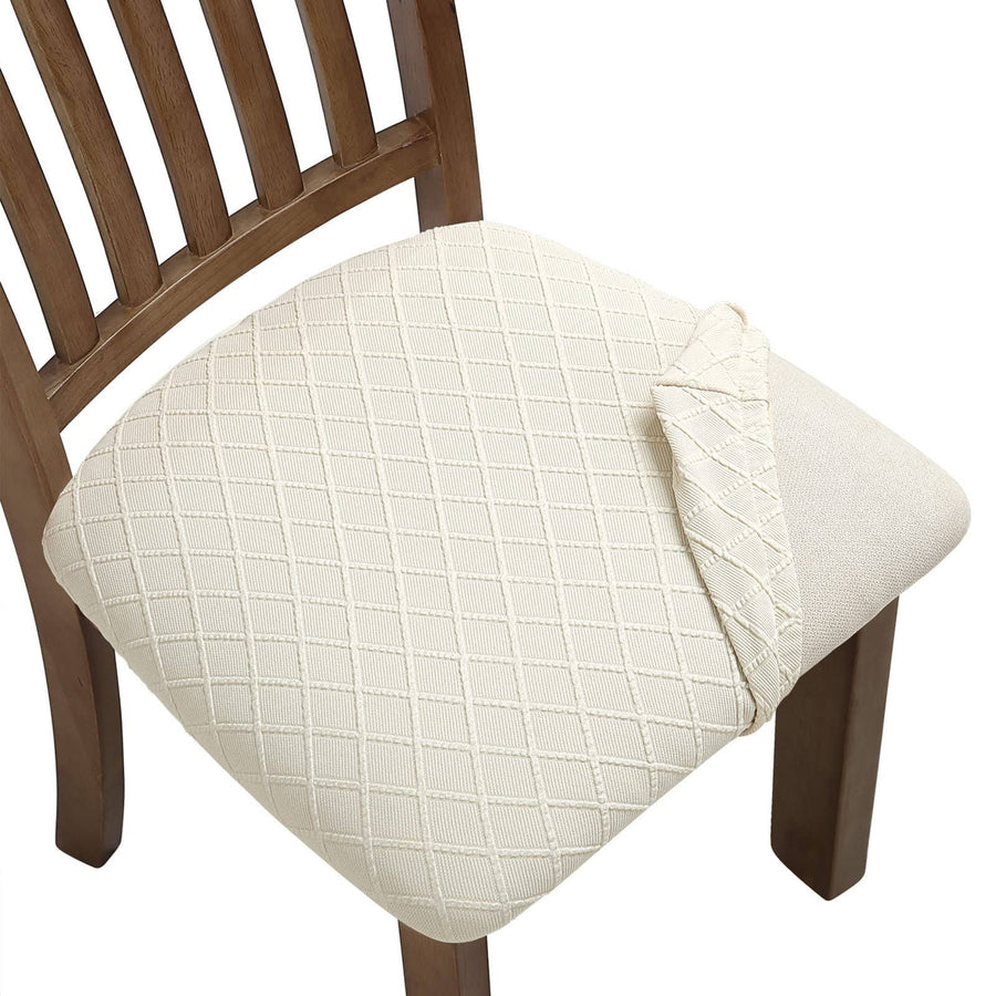 Fuloon Stretch Jacquard Chair Seat Covers,Removable Washable Anti-Dust Dinning Room Chair Seat Cushion Slipcovers (4, Beige)