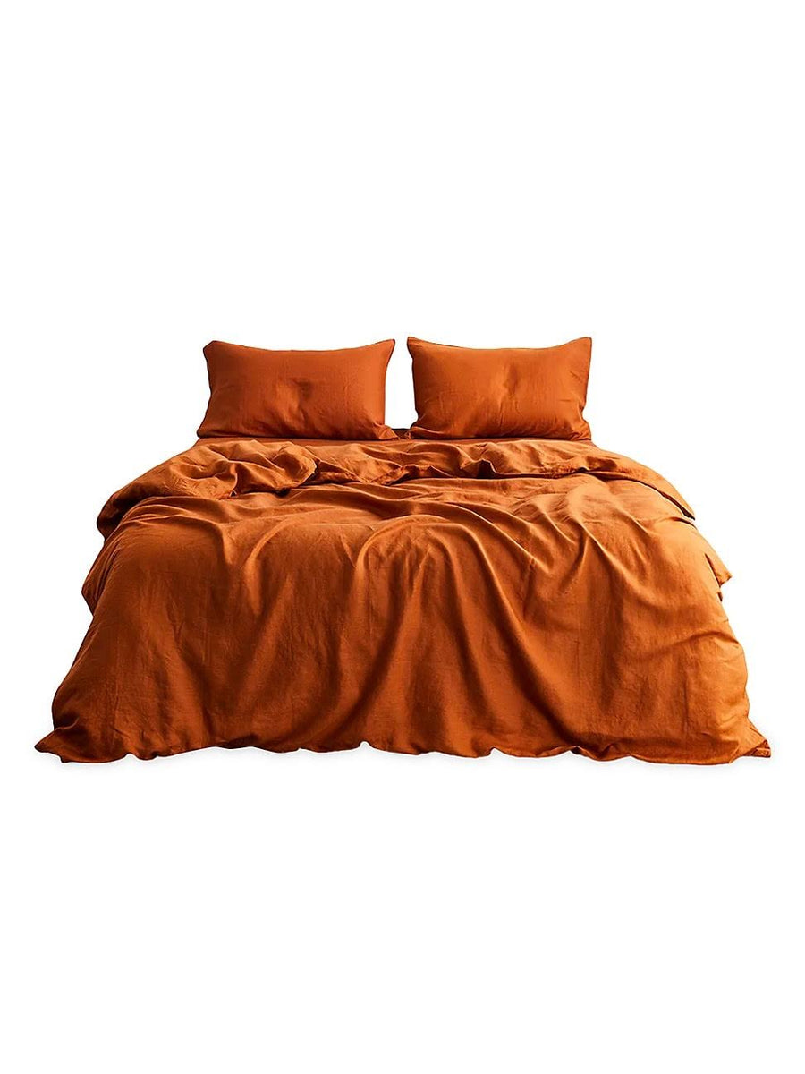 Bed Threads 100% French Flax Linen Bedding Set - Rust - Size Queen