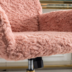 Furniture Office Chair, Artificial Rabbit Hair Makeup Vanity Chair Chair, 360 Comfy Swivel Armchair with Wheels, Modern Height Adjustable Cute Vanity Chair for Living Room Small Spaces Pink