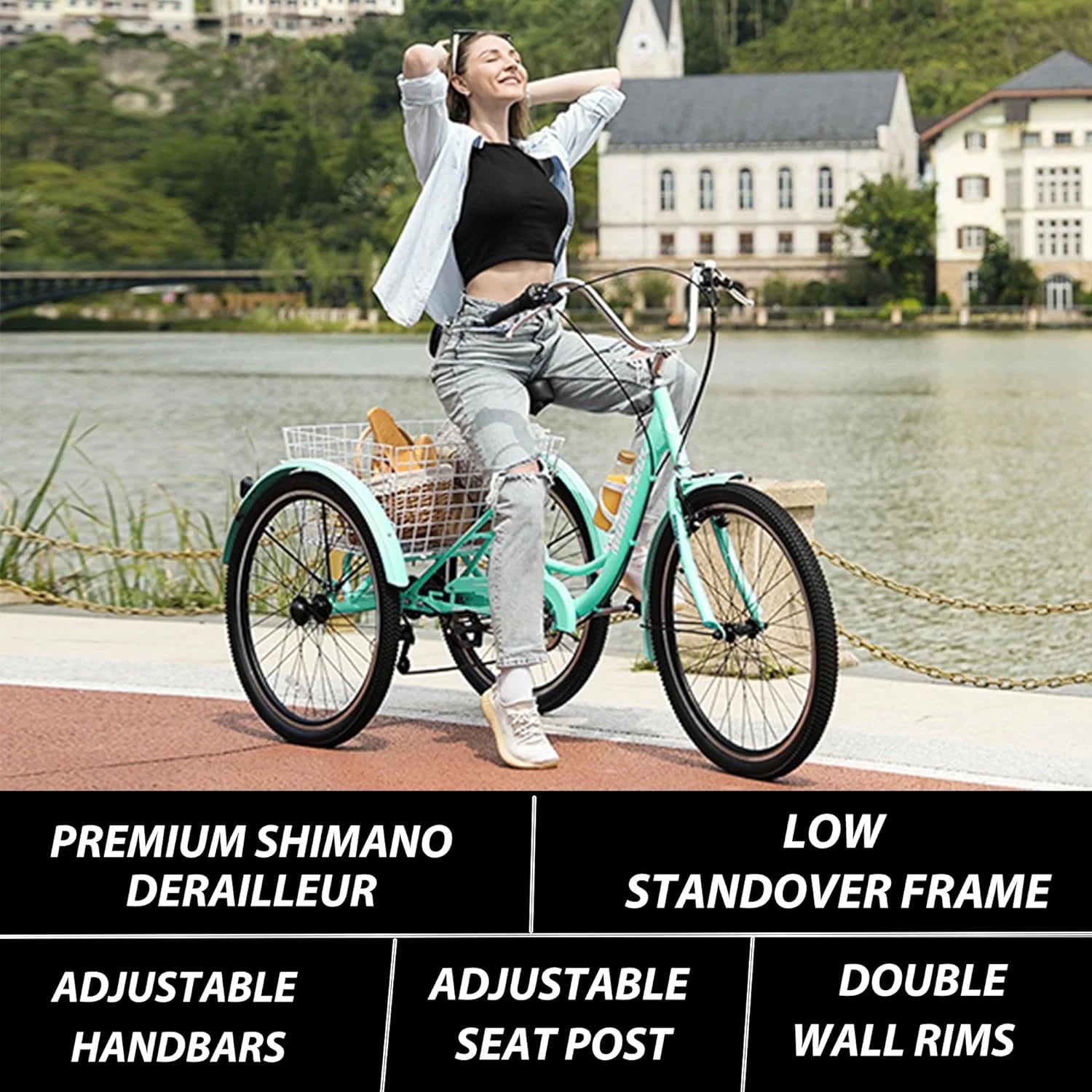 FICISOG 7 Speed Adult Tricycle for Women, 20/24/26 in Adult Trike with Basket, 3 Wheel Bikes for Adults Seniors, Cruise Trike for Shopping Picnic