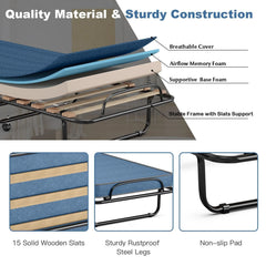Giantex Rollaway Bed with Memory Foam Mattress, Folding Portable Guest Cot Size W/Sturdy Metal Frame for Home, Garden & Office, Made in Italy (Navy)