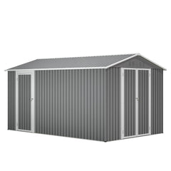 AECOJOY 8x12 FT Outdoor Metal Storage Shed with Additional Side Door, Large Tool Shed with 2 Lockable Doors