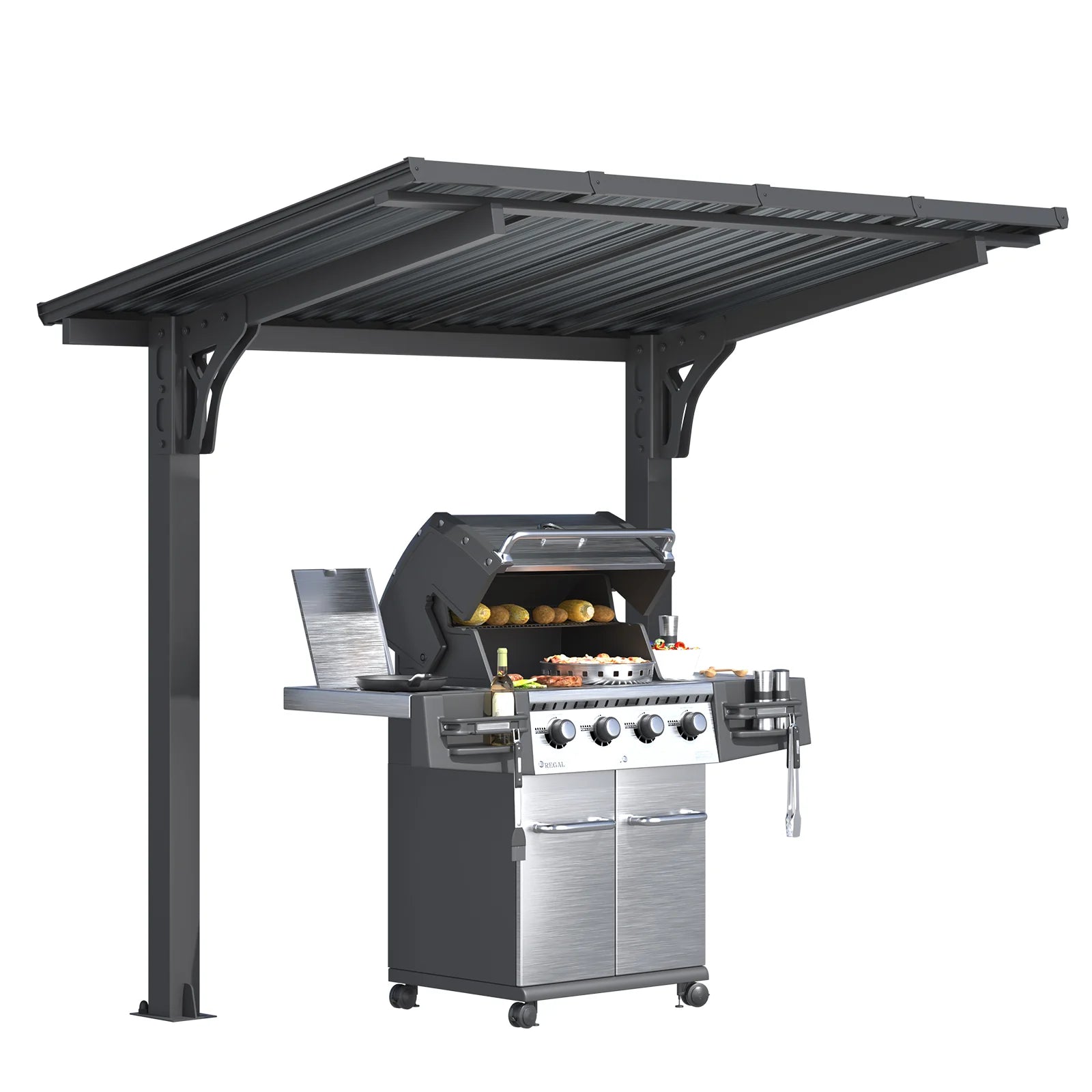 AECOJOY 8' x 5' Lean to Grill Gazebo Hardtop Outdoor Pergola for Patio