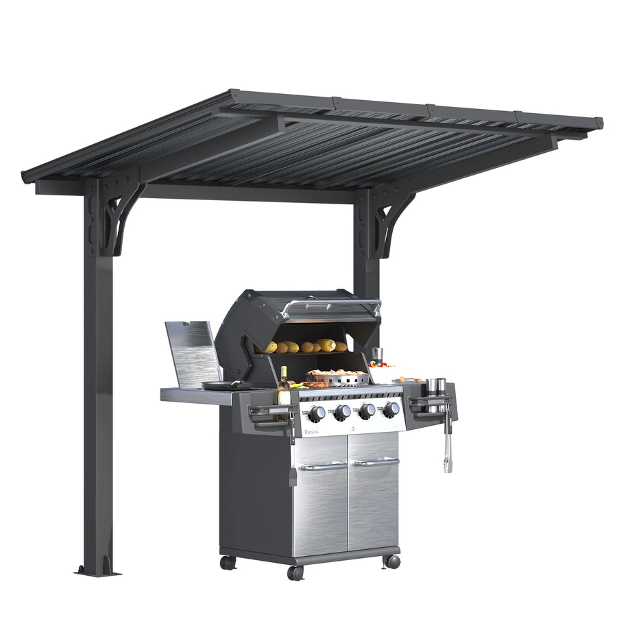 AECOJOY 8' x 5' Lean to Grill Gazebo Hardtop Outdoor Pergola for Patio