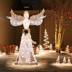 Tangkula 5 FT Lighted Christmas Angel, Outdoor Pre-lit 3D Glittered Angel with 100 Warm White Lights