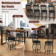 26" Vintage Swivel Bar Stools Set of 2, Counter Height Metal Barstools with Back & Upholstered PU Leather Padded Seat for Pub, Kitchen Island