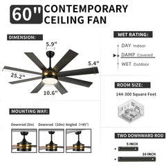 Dextrus 60 in Modern LED Outdoor/ Indoor Ceiling Fan with Remote Control