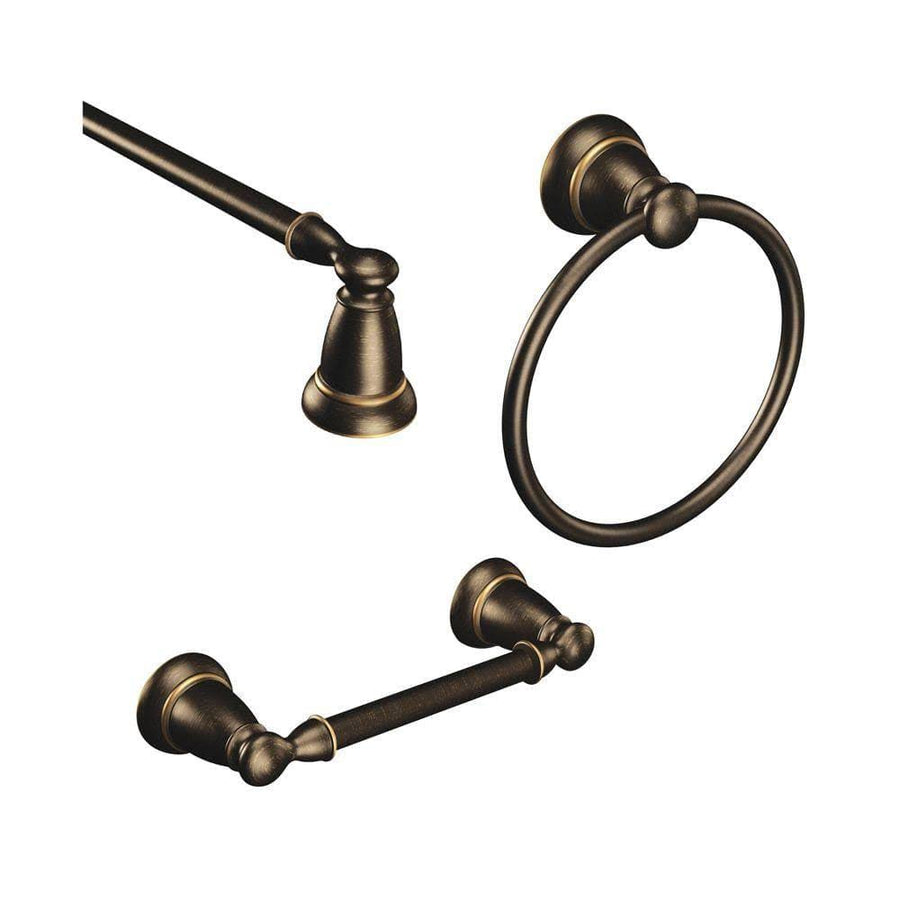 Moen Banbury 3-Piece Bath Hardware Set with 24 in. Towel Bar Paper Holder and Towel Ring in Mediterranean Bronze