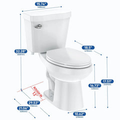 Two - Piece Elongated 1.28 GPF Siphonic Flush Toilet with Soft Close Seat, Universal Height ADA Cotton White (Toilet Seat Included)
