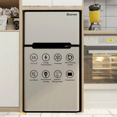 Costway Refrigerator Small Freezer Cooler Fridge Compact 3.2 cu ft. Unit, Grey