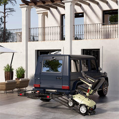 500 LBS Hitch Mount Cargo Carrier with Foldable Ramp, Heavy-Duty Mobility Scooter Wheelchair Carrier for SUV Cars with Stabilizer & 2 Tie-Down Straps