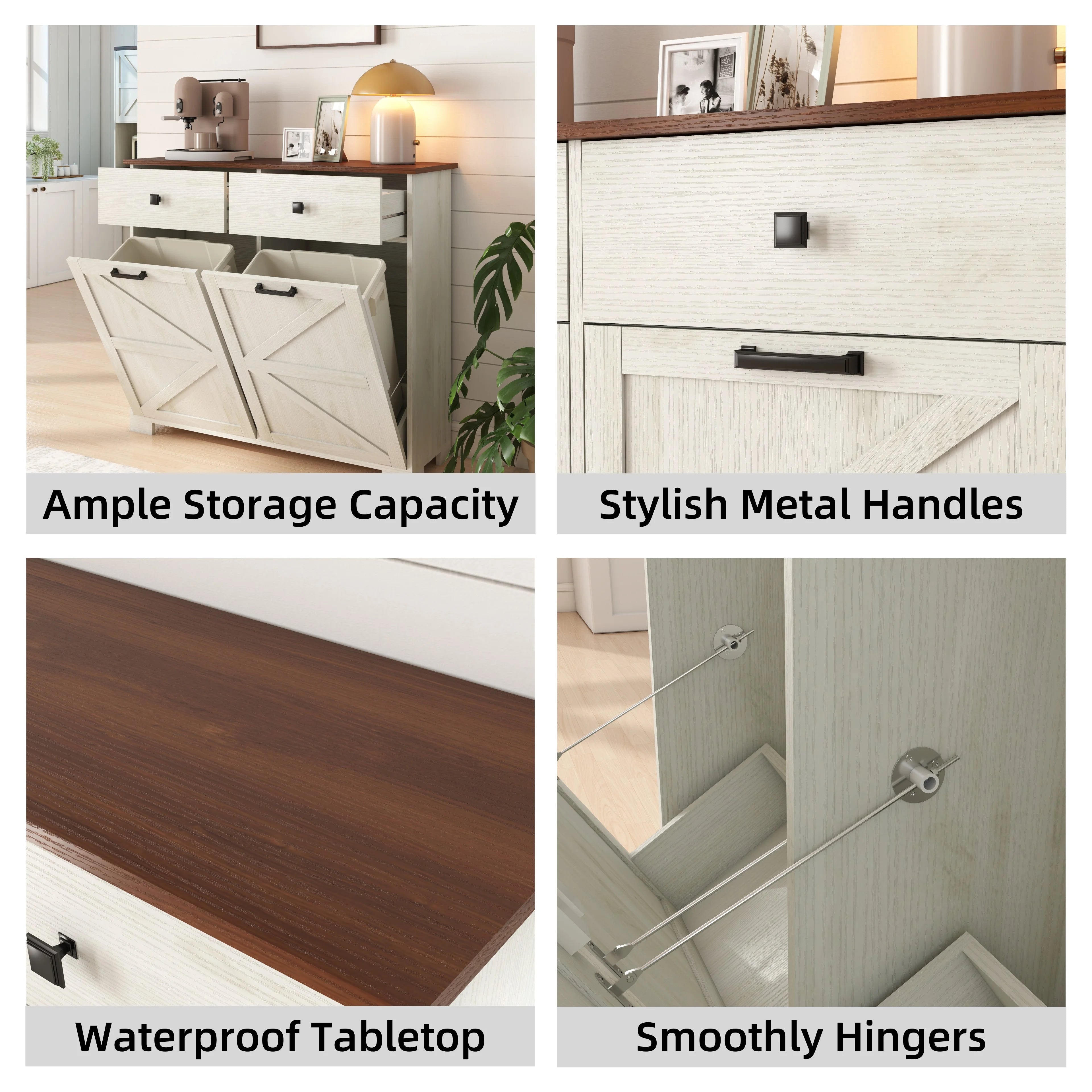 Trumanpick 61"h Large Buffet Sideboard Cabinet, TV Cabinet, Kitchen Pantry for Dining Room, Living Room, 61.3''L x 15''W x 29.8''H, White/Walnut