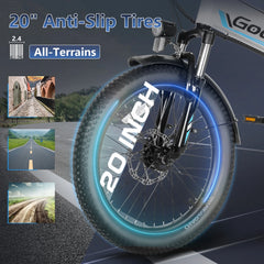 Gocio Foldable Electric Bike for Adults, Peak 750W Electric Mountain Bicycles, 20" * 2.4" Fat Tire Electric Bicycle, 375wh 48V Removable Lithium - Ion Battery, Urban Commuter Ebike Man Woman UL2849