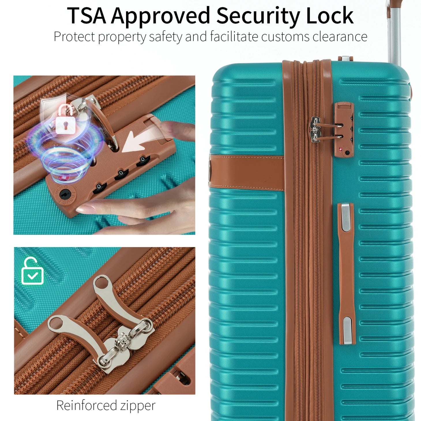 Luggage Sets, 4 - Piece Lightweight Suitcase Set with 4 Packing Cubes and TSA Lock, Hardshell Suitcases with Spinner Wheels, (16/20/24/28 ), Brown