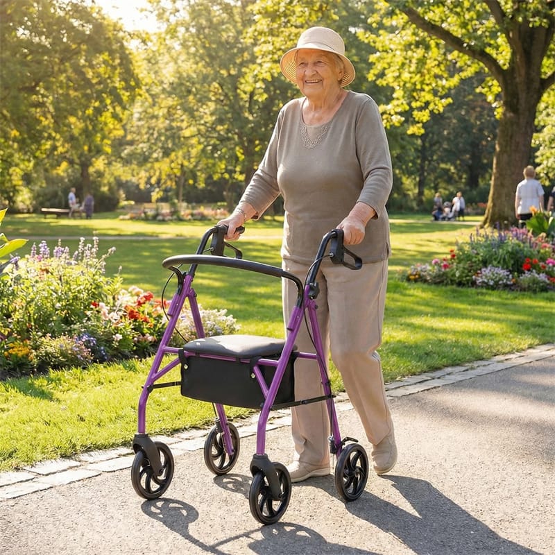 Foldable Rollator Walker with Seat & Height Adjustable Handles for Seniors, Lightweight Portable Rolling Walker w/ 8" Wheels & Storage Basket