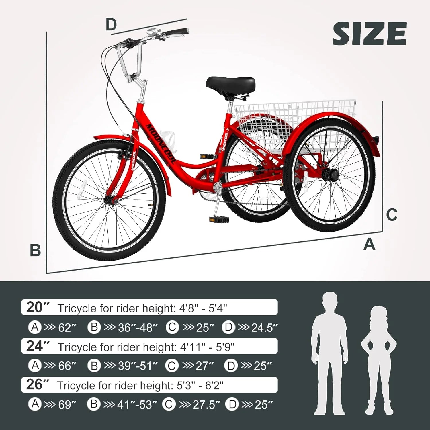 FICISOG 7 Speed Adult Tricycle for Women, 20/24/26 in Adult Trike with Basket, 3 Wheel Bikes for Adults Seniors, Cruise Trike for Shopping Picnic