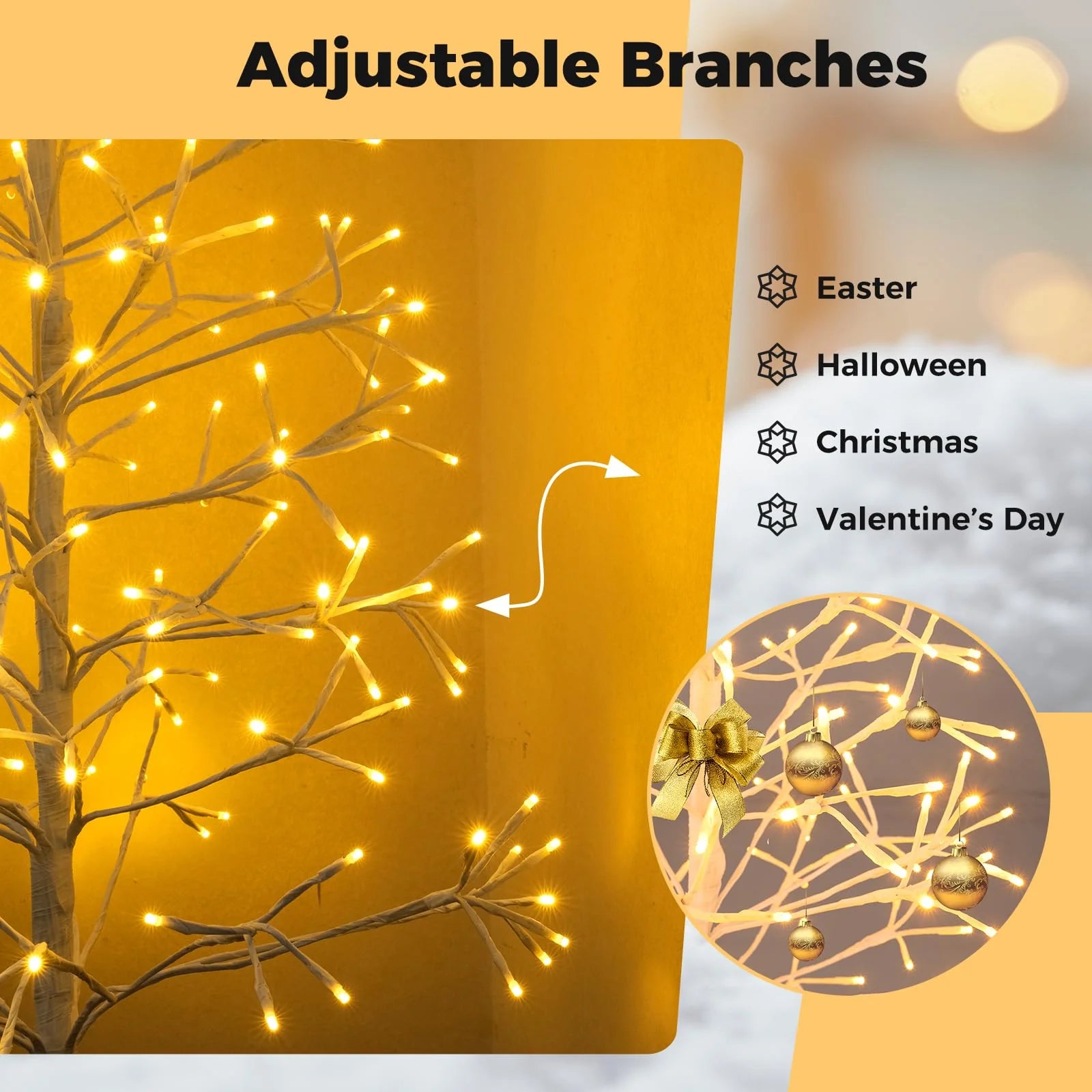 Tangkula Christmas Outdoor Lighted Birch Tree Pre-lit Decor with Warm White Light LED Lights