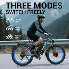 3000W Peak Dual Motor Ebike, 52V 30AH Battery Electric Bike for Adults, 7 - Speed 40MPH AWD Ebike Mountain Snow E - Bike with 26" x 4.0 Fat Tire MTB Hydraulic Disc Brake for Off - Road Snow