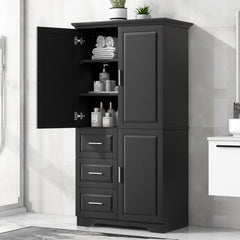Bathroom Cabinet, 62.2" Tall Storage Cabinet with Doors and Shelves, Freestanding Linen Closet for Bathroom, Kitchen, Living Room, Grey
