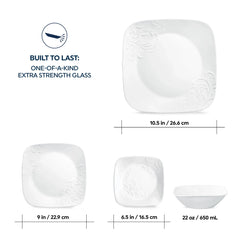 Corelle Cherish 16 - Piece Embossed Square Glass Dinnerware Set (Service for 4)