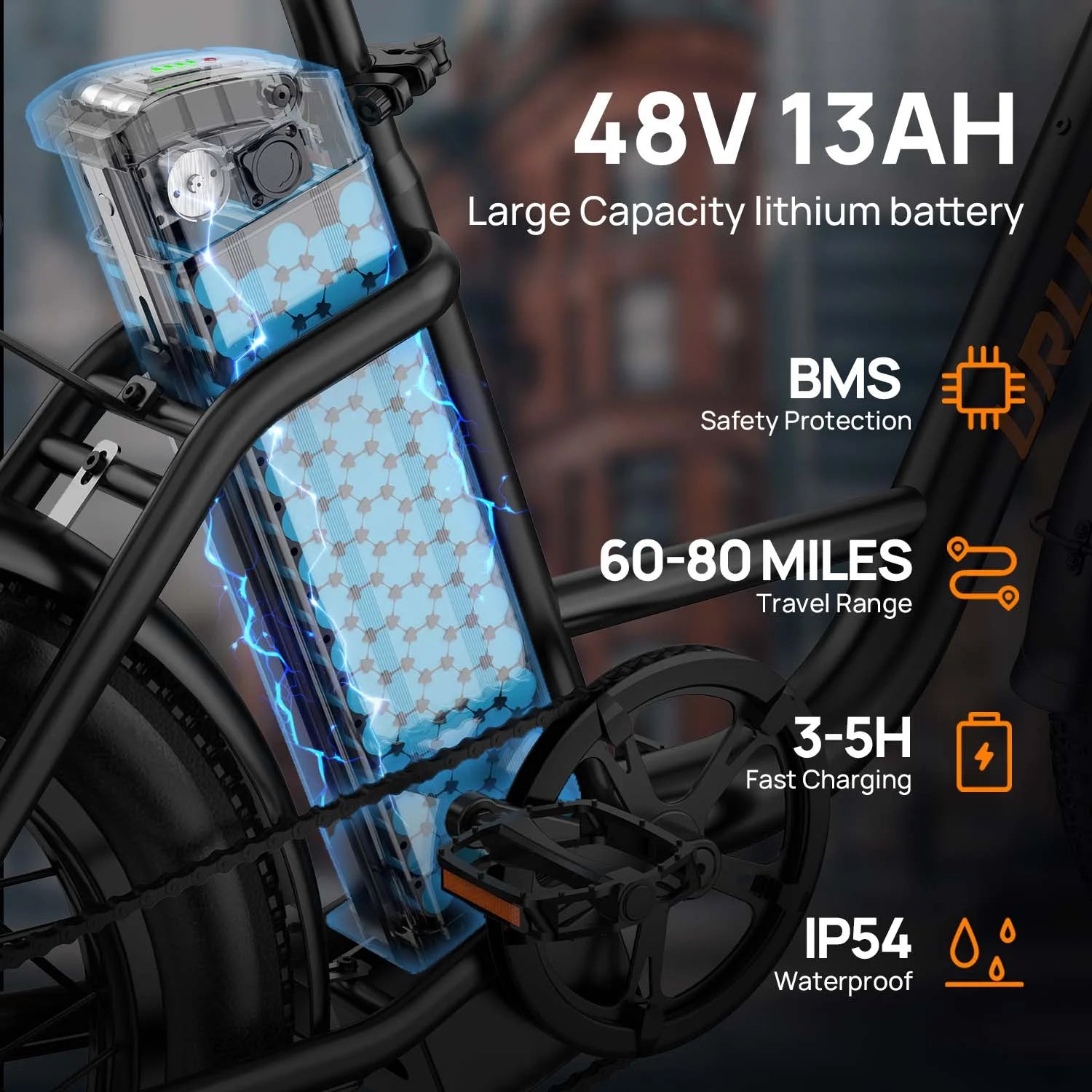 URLIFE 20" Electric Bike for Adults, 1000W Peak Motor, 48V 13AH Remobavle Battery, 7 - Speed Mountain Ebike, UL2849 - Black