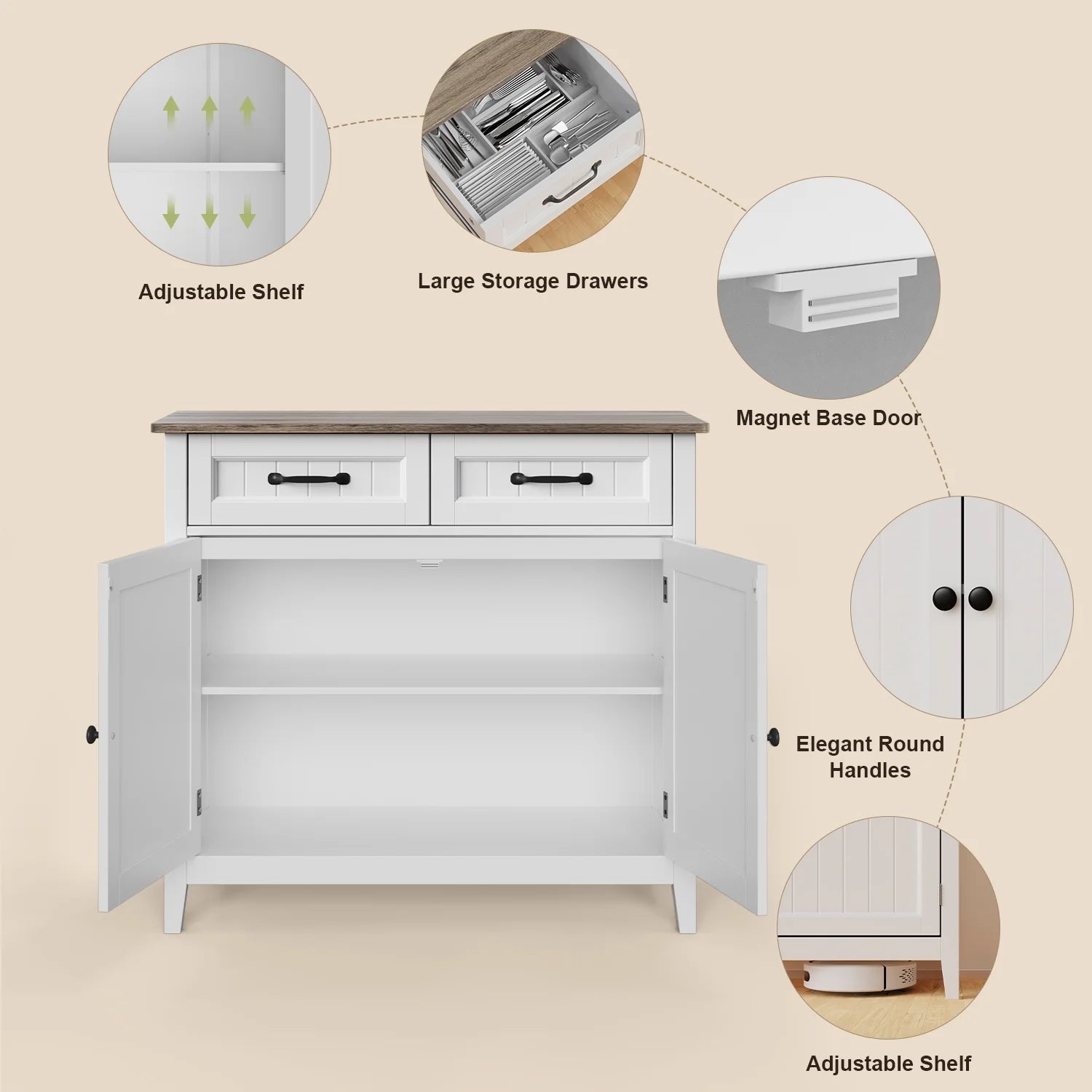 Coffee Bar, Lofka 42" Kitchen Storage Cabinet, Sideboard Buffet Cabinet with 8 Shelves, 1 Drawer