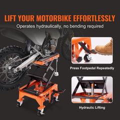 BENTISM Hydraulic Motorcycle Lift Table 350 lb Height 13' - 36' Dirt Bike Scissor Jack Stand with Wide Deck Safety Pin J - Hook