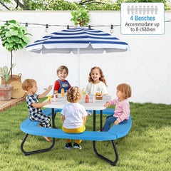 8-Person Kids Picnic Table Bench Set with Removable & Foldable Umbrella, Toddler Outdoor HDPE Activity Table and Chair Set for Backyard Patio