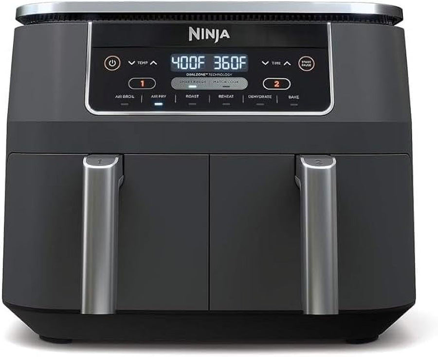 Ninja DZ201 Foodi 8 Quart 6 - in - 1 Dualzone 2 - Basket Air Fryer with 2 Independent Frying Baskets, Match Cook & Smart Finish to Roast, Broil, Dehydrate & More for Quick, Easy Meals, Grey