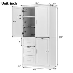 Bathroom Cabinet, 62.2" Tall Storage Cabinet with Doors and Shelves, Freestanding Linen Closet for Bathroom, Kitchen, Living Room, Grey