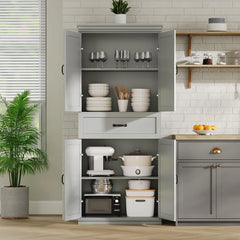Dsstyles Pantry Cabinet, Freestanding Kitchen Pantry Storage Cabinet, 70" Cupboard, Tall Storage Cabinet with Doors and Adjustable Shelves, for Bathroom, Dining Room, Living Room, Antique White/Gray