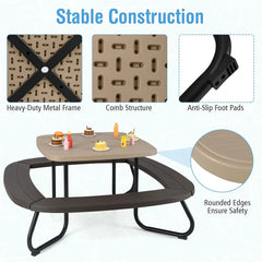8-Person Kids Picnic Table Bench Set with Removable & Foldable Umbrella, Toddler Outdoor HDPE Activity Table and Chair Set for Backyard Patio