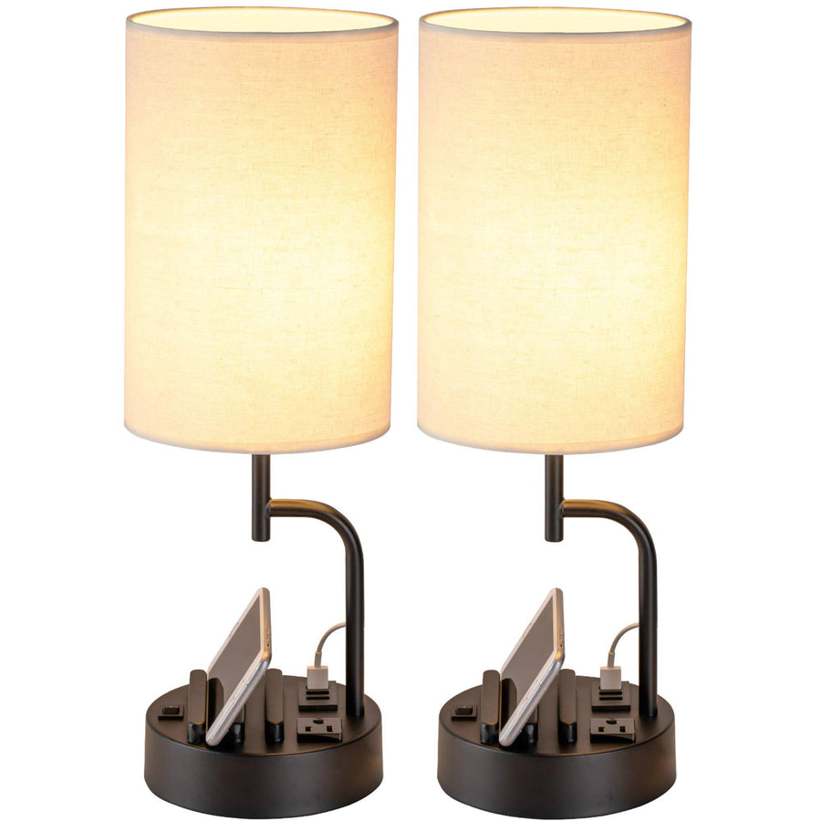 Dreamholder Table Lamp with 3 USB Charging Ports, Modern Desk Lamp with AC Outlet and Phone Stands, Perfect Bedside Lamp for Bed