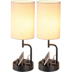 Dreamholder Table Lamp with 3 USB Charging Ports, Modern Desk Lamp with AC Outlet and Phone Stands, Perfect Bedside Lamp for Bed