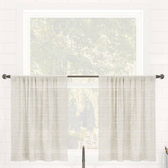 Clean Window Textured Slub Stripe Anti-Dust Linen Blend Sheer Cafe Curtain Pair - 52" x 36"
