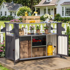 AECOJOY Outdoor Grill Table Cart with Storage Cabinet, Dark Grey