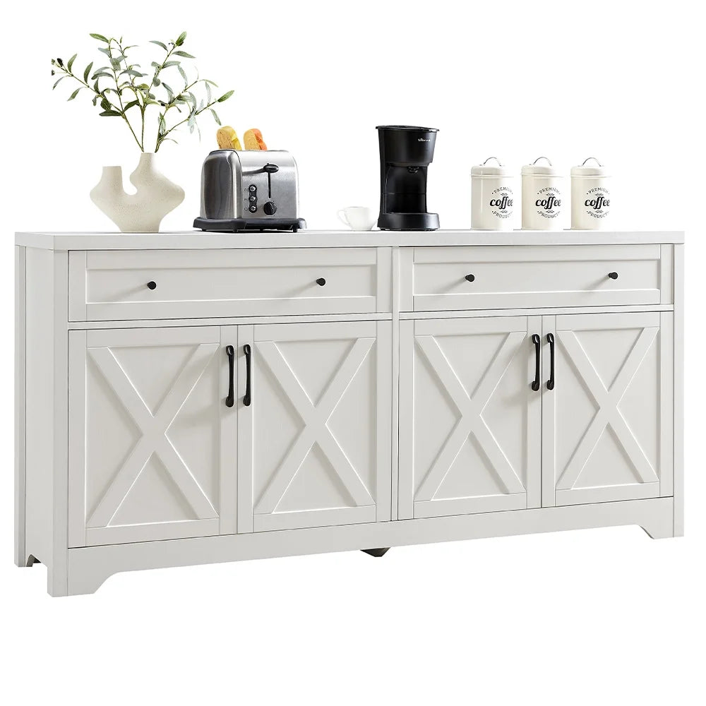 Trumanpick 61"h Large Buffet Sideboard Cabinet, TV Cabinet, Kitchen Pantry for Dining Room, Living Room, 61.3''L x 15''W x 29.8''H, White/Walnut
