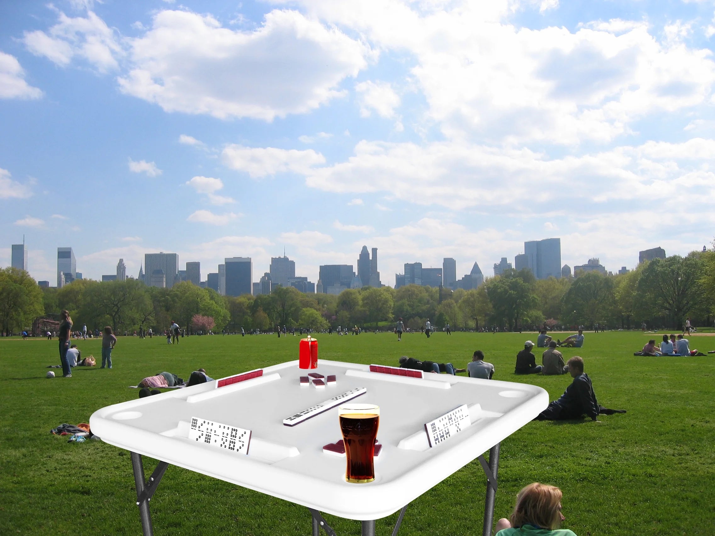 Bene Casa Foldable Domino Table with Built - in Drink Holders, 38" x 38", White