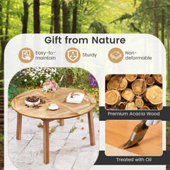 Tangkula 5 Pieces Outdoor Acacia Table and Chairs with Umbrella Hole and Soft Cushions