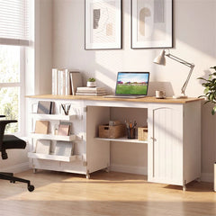 62.5" Folding Sewing Table Rolling Craft Station with Storage Cabinet & Shelves, Foldable Sewing Machine Desk w/ Lockable Wheels for Home