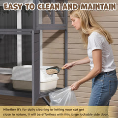 AECOJOY Catio Outdoor Cat Enclosure with Window Access, Large Window Catio Wood Cat House with 4 Platforms & 3 Doors