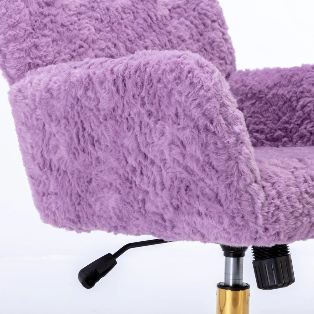 Furniture Office Chair, Artificial Rabbit Hair Makeup Vanity Chair Chair, 360 Comfy Swivel Armchair with Wheels, Modern Height Adjustable Cute Vanity Chair for Living Room Small Spaces Pink