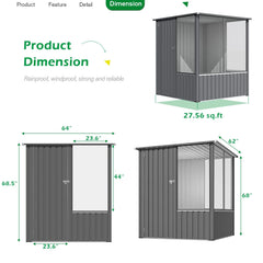 AECOJOY 5x5 FT Storage Shed, Metal Sheds & Outdoor Storage with Lockable Doors and Ventilated Mesh, Utility Garden Tool Shed