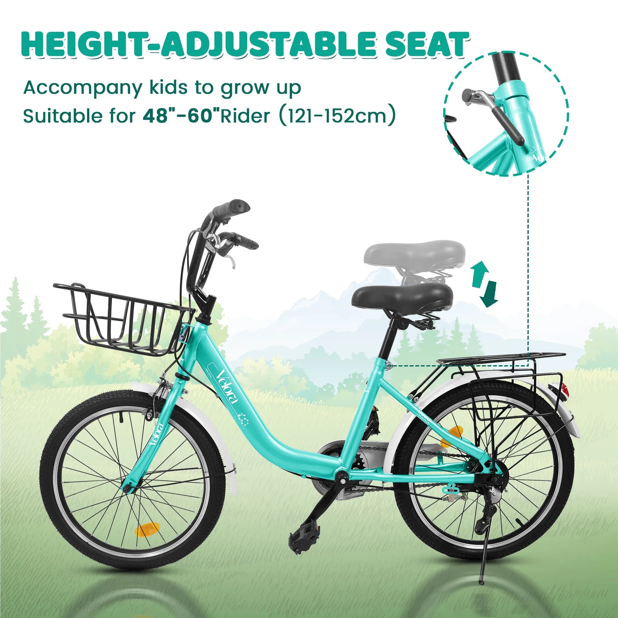 20 in Kids Bike for Boys Girls, 1 Speed Children Bicycle with Basket, Rear Seat, Chain Guard, Coaster Brake and V - Brake, Steel Frame Kids Bike for Ages 6 - 12 Years Old Birthday Gift, Purple