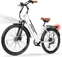 ESKUTE White Electric Bike for Adults - Peak 1500W Brushless Motor, 19MPH, 500W Motor 48v14ah Removable Battery, 26" Step - Thru Cityrun Ebike, 7 - Speed, up 70 Miles, Commuter E - Bike, with NFC Unlock