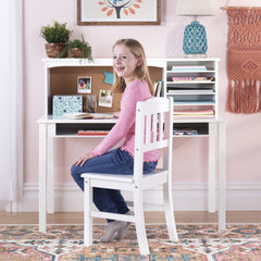 Guidecraft Kids Media Desk and Chair Set - Gray: Kids Desk and Chair Set, Study Table for Kids with Hutch and Shelf, Wood Bedroom Furniture Set