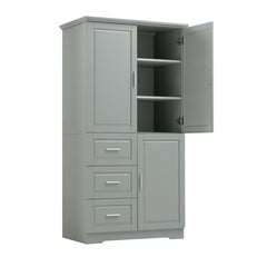 Bathroom Cabinet, 62.2" Tall Storage Cabinet with Doors and Shelves, Freestanding Linen Closet for Bathroom, Kitchen, Living Room, Grey