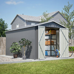 AECOJOY 8x12 FT Outdoor Metal Storage Shed with Additional Side Door, Large Tool Shed with 2 Lockable Doors
